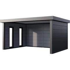 Auvent de jardin en acier galvanisé gris anthracite 17,1m² Singolo 4836 avec 2 fenêtres - Telluria Ma boutique