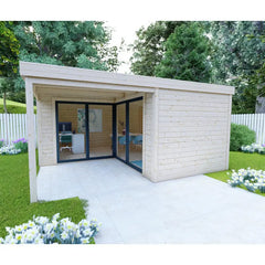 Bureau de jardin en bois massif avec terrasse 18,6m² - madriers 40mm Gardy Shelter Ma boutique