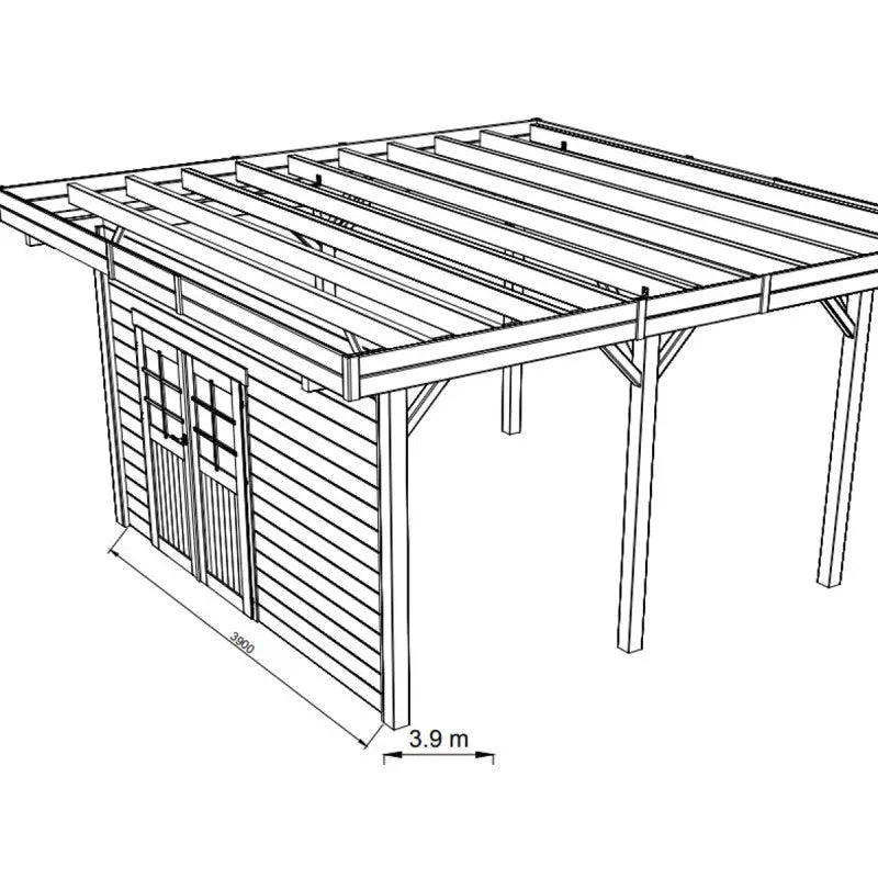 Paroi frontale avec double porte gauche 390x245cm pour carport modulable en bois traité autoclave - SOLID Ma boutique