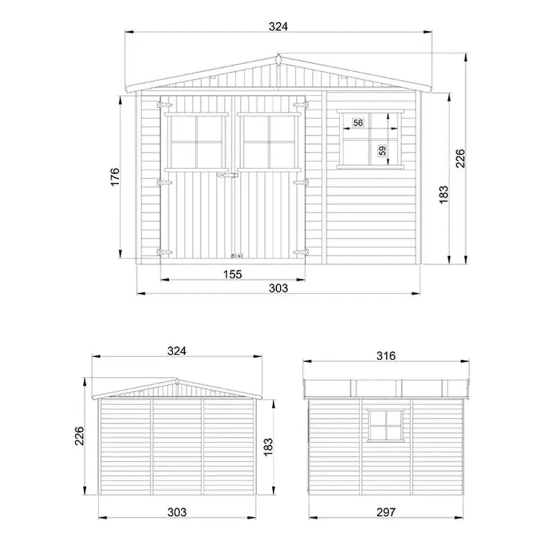 Abri de jardin en panneaux 17mm - 303x297cm - avec plancher - Timbela Ma boutique