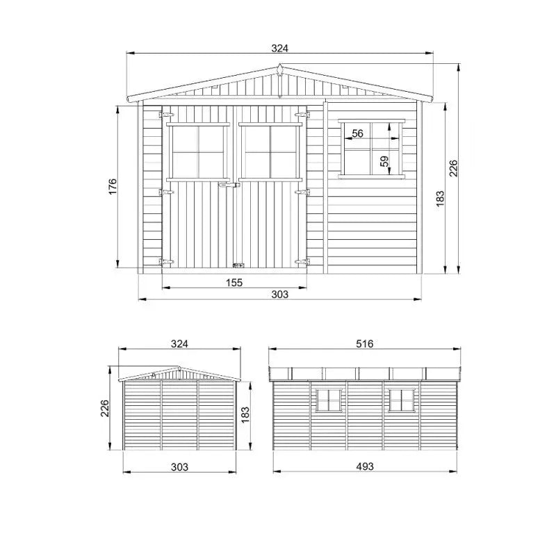Abri de jardin en panneaux 17mm - 303x493cm - avec plancher - Timbela Ma boutique
