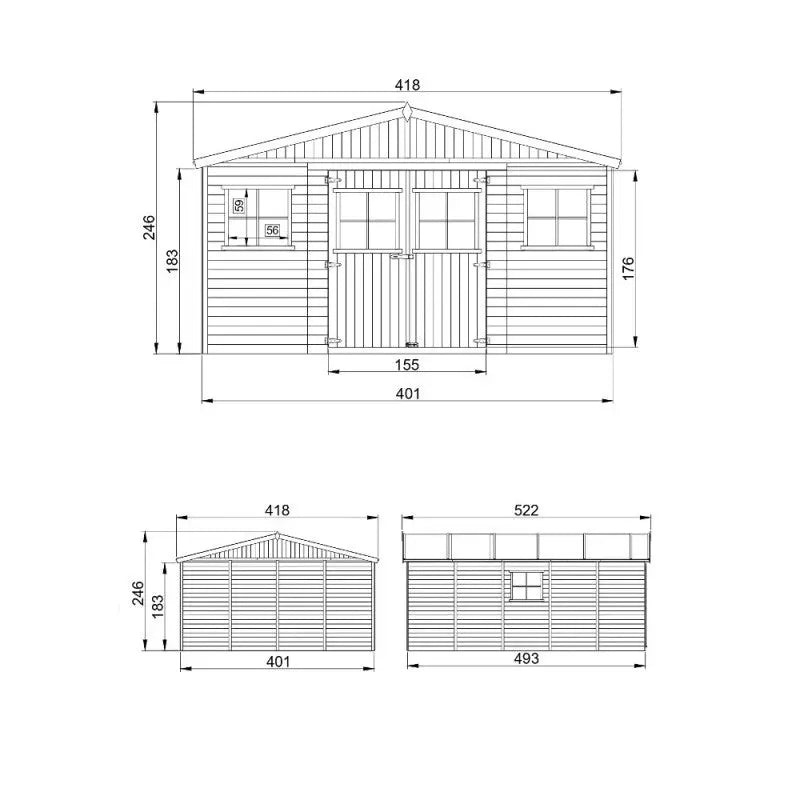 Abri de jardin en panneaux 17mm - 401x493cm - sans plancher - Timbela Ma boutique