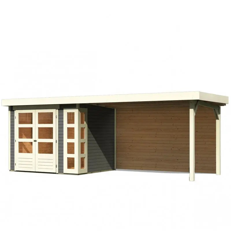 Abri de jardin en bois massif gris terre 5,25m² Kerko 3 avec appentis 280cm et paroi arrière – Karibu Ma boutique