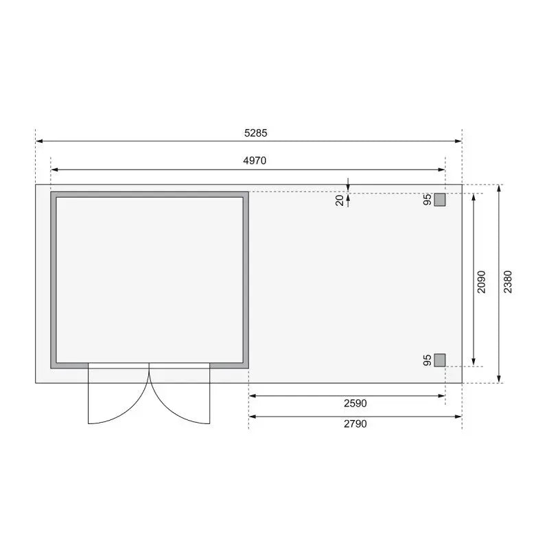 Abri de jardin en bois massif gris terre 5,25m² Kerko 3 avec appentis 280cm et paroi arrière – Karibu Ma boutique