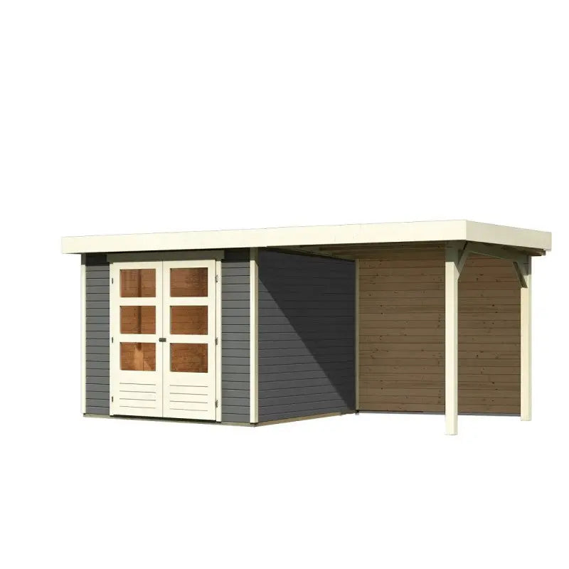 Abri de jardin en bois massif gris terre 5,95m² Askola 3,5 avec appentis 240cm et paroi arrière - Karibu Ma boutique