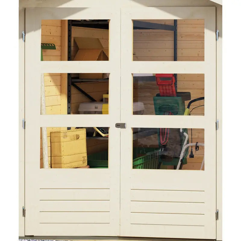 Abri de jardin en bois massif gris terre 5,95m² Askola 3,5 avec appentis 280cm – Karibu Ma boutique