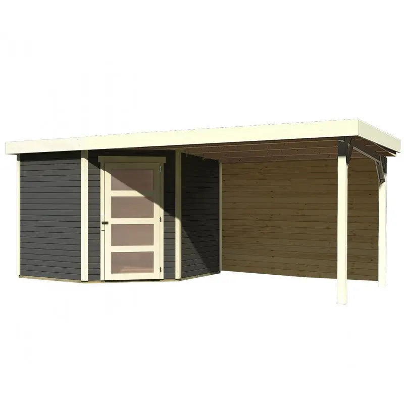 Abri de jardin en bois massif gris terre 5,95m² Schwandorf 5 avec appentis 280cm et paroi arrière – Karibu Ma boutique