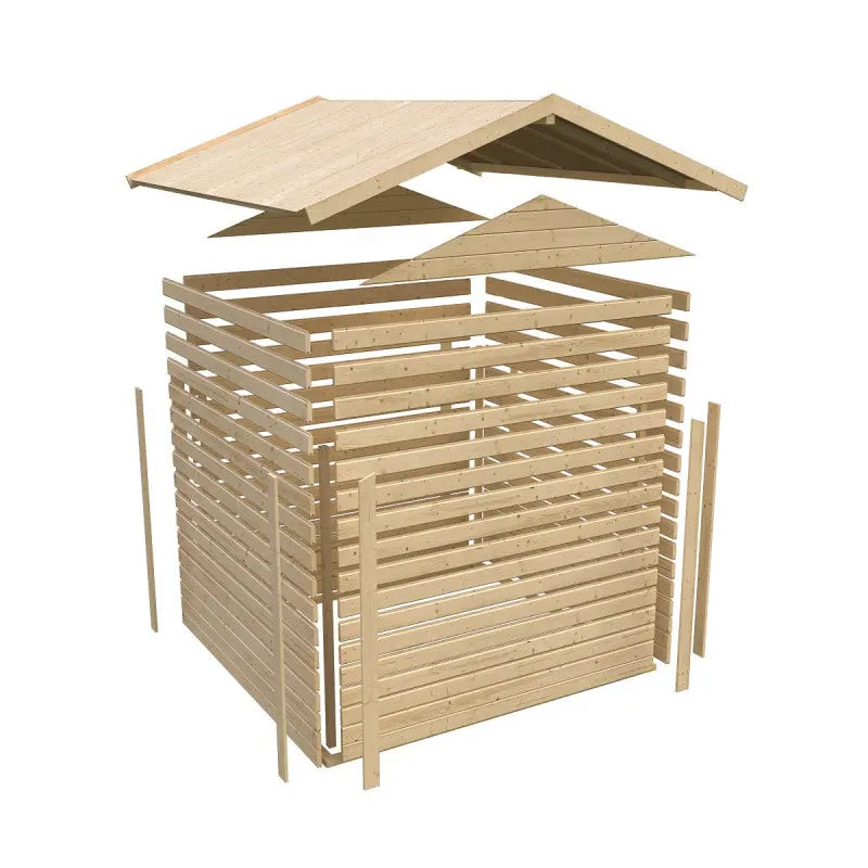 Abri de jardin en bois massif gris terre 5,95m² Theres 3 avec un auvent – Karibu Ma boutique