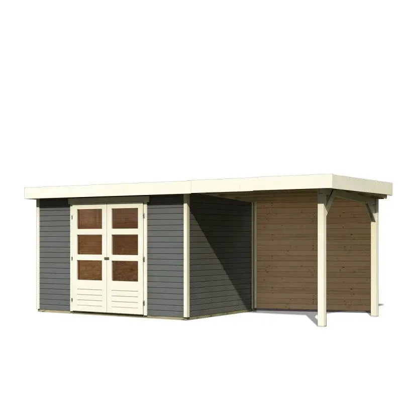 Abri de jardin en bois massif gris terre 6,55m² Askola 4 avec appentis 240cm et paroi arrière - Karibu Ma boutique
