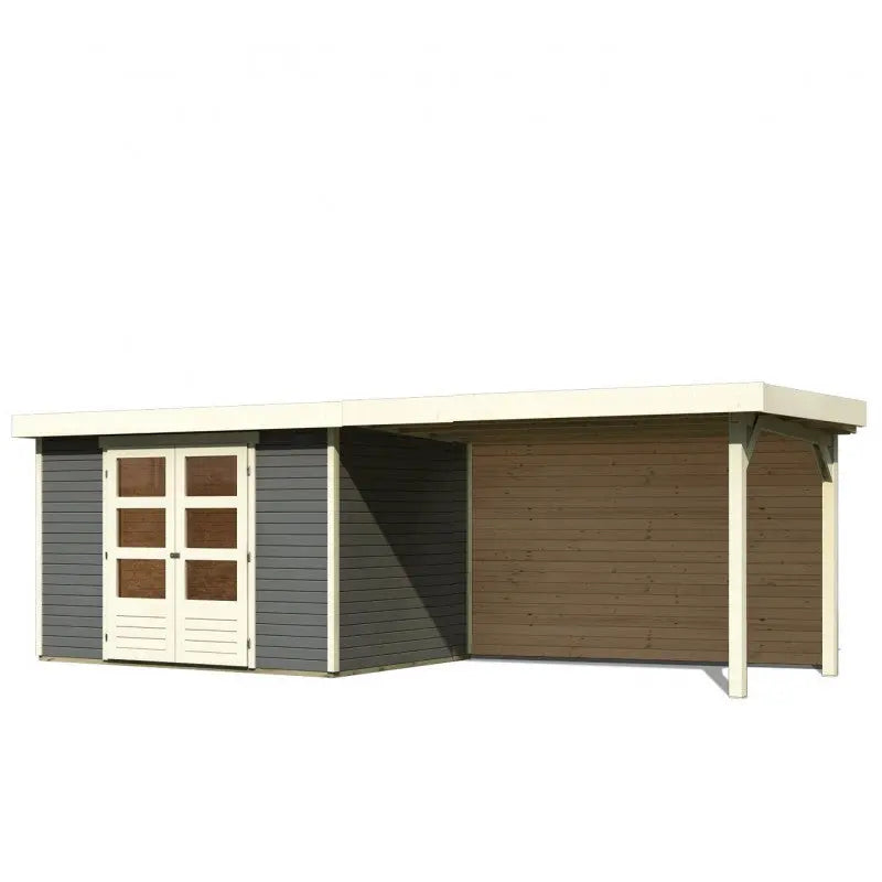 Abri de jardin en bois massif gris terre 6,55m² Askola 4 avec appentis 280cm et paroi arrière – Karibu Ma boutique