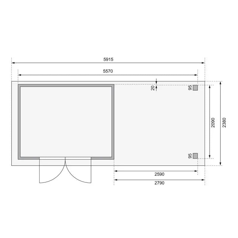 Abri de jardin en bois massif gris terre 6,55m² Askola 4 avec appentis 280cm – Karibu Ma boutique