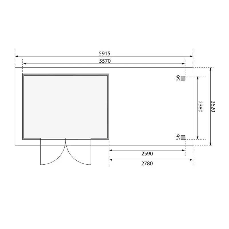 Abri de jardin en bois massif gris terre 7,43m² Askola 5 avec appentis 280cm – Karibu Ma boutique