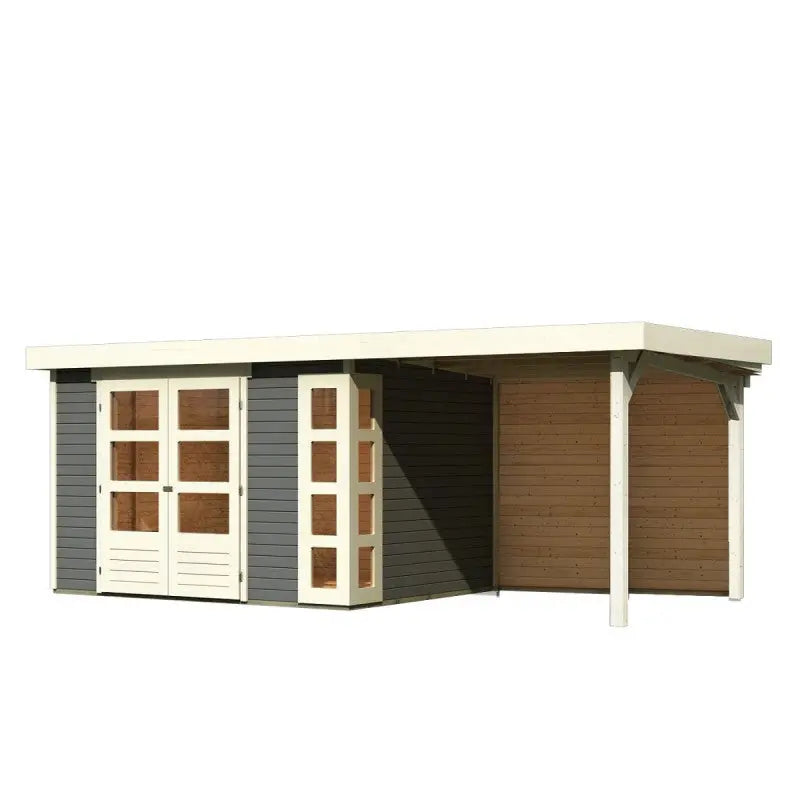 Abri de jardin en bois massif gris terre 7,43m² Kerko 5 avec appentis 240cm et paroi arrière – Karibu Ma boutique