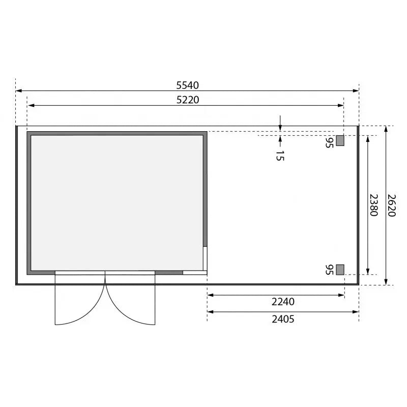 Abri de jardin en bois massif gris terre 7,43m² Kerko 5 avec appentis 240cm – Karibu Ma boutique