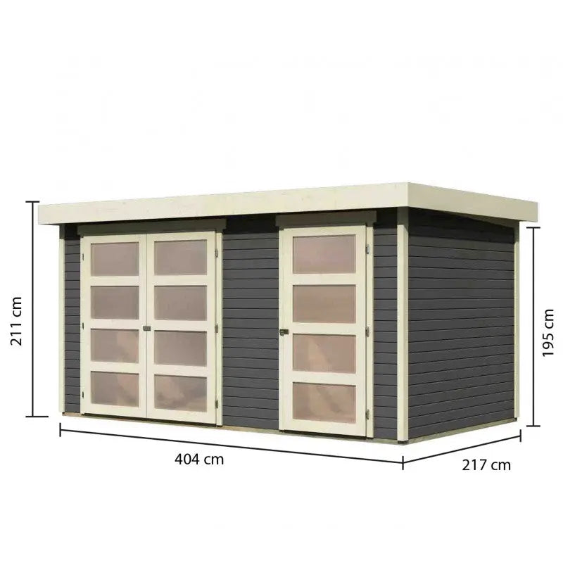 Abri de jardin en bois massif gris terre 8,77m² avec cloison intérieure Mühlentrup 1  – Karibu Ma boutique