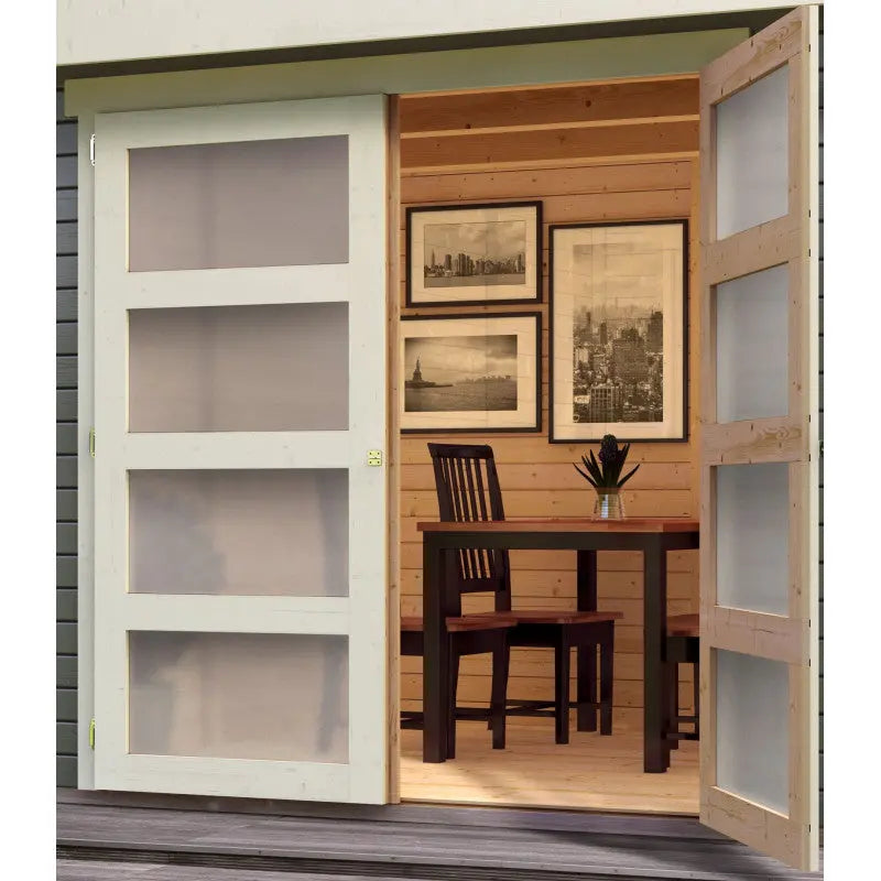Abri de jardin en bois massif gris terre 8,77m² avec cloison intérieure Mühlentrup 1  – Karibu Ma boutique