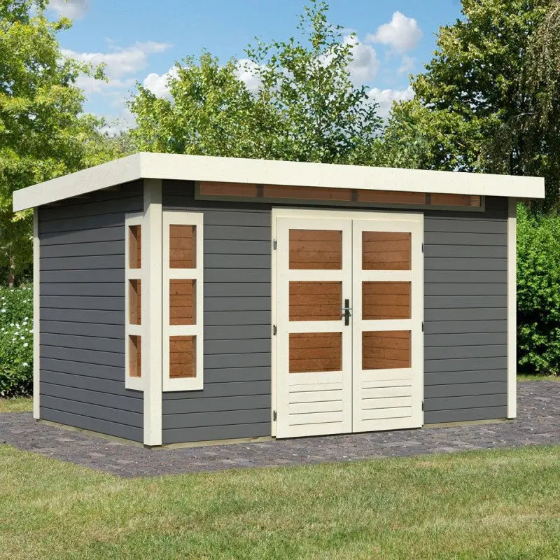 Abri de jardin en bois massif gris terre 8,88m² Kastorf 7 – Karibu Ma boutique