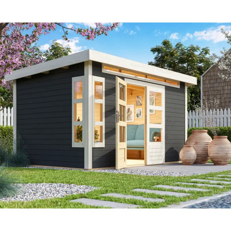 Abri de jardin en bois massif gris terre 8,88m² Kastorf 7 – Karibu Ma boutique