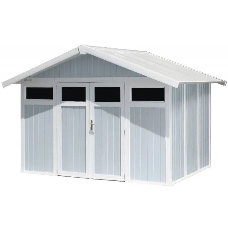 Abri de jardin en PVC 7,53m² UTILITY blanc et gris bleu Grosfillex + kit ancrage offert Ma boutique