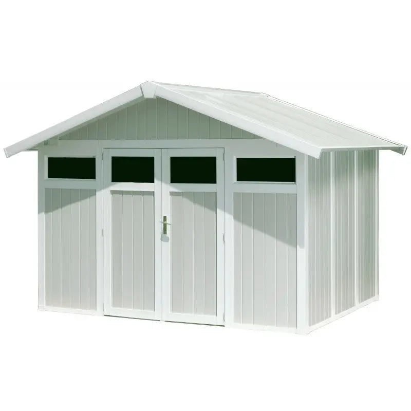 Abri de jardin en PVC 7,53m² UTILITY blanc et gris vert Grosfillex + kit ancrage offert Ma boutique
