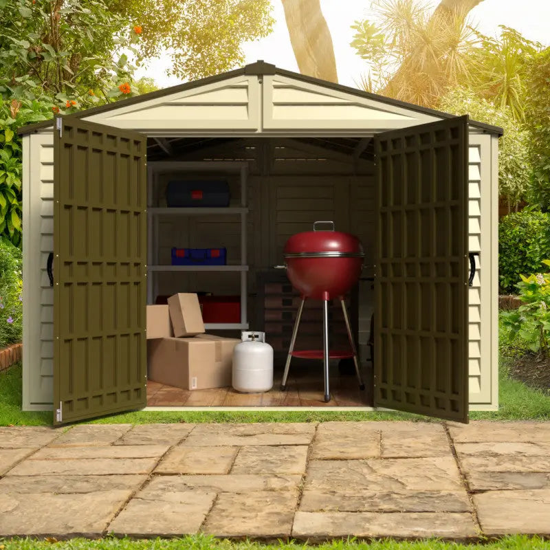 Abri de jardin en PVC 8,05m² Woodbridge + kit de fondation DURAMAX Ma boutique