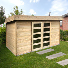 Abri de jardin Stockholm 8,91m² en bois massif 28mm avec double porte - SOLID Ma boutique