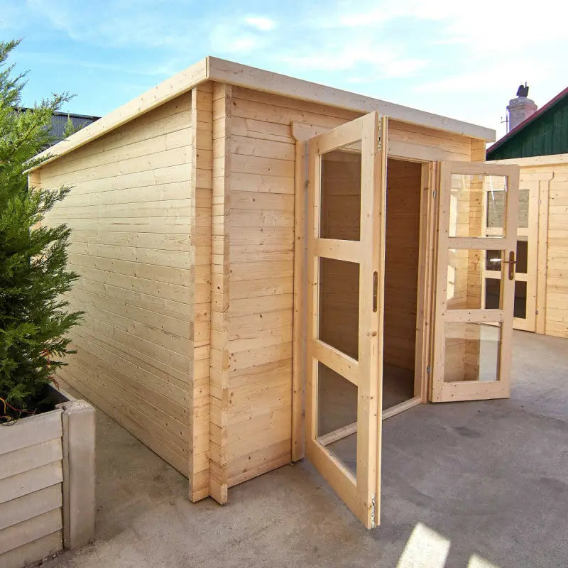 Abri de jardin toit plat 9m² PENTY - madriers 28mm brut - Gardy Shelter Ma boutique