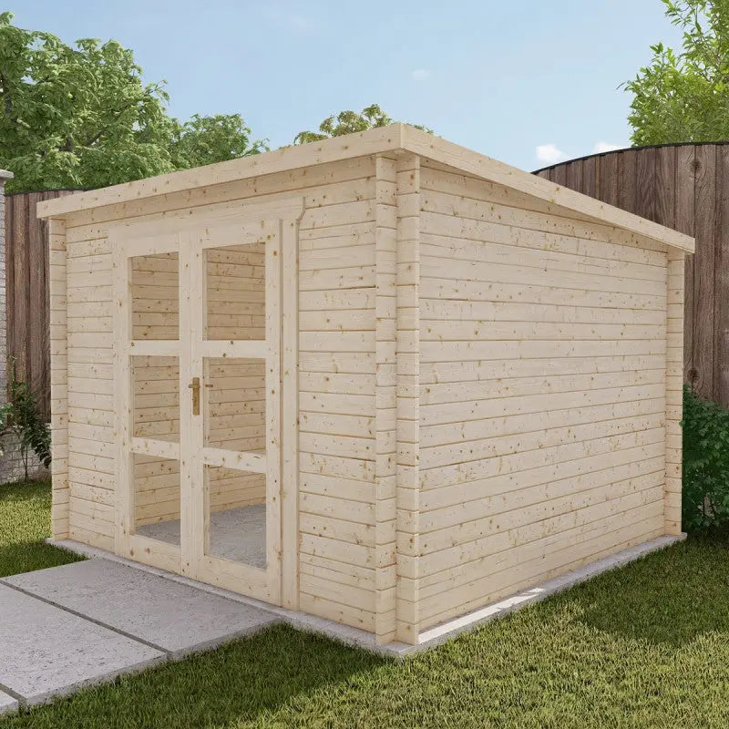 Abri de jardin toit plat 9m² PENTY - madriers 28mm brut - Gardy Shelter Ma boutique
