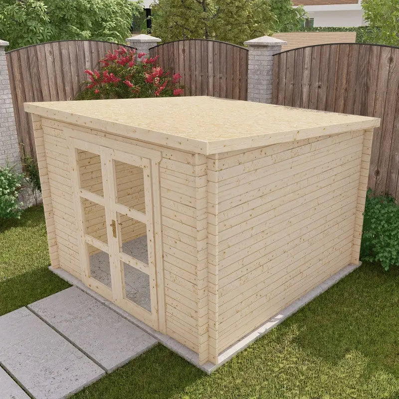 Abri de jardin toit plat 9m² PENTY - madriers 28mm brut - Gardy Shelter Ma boutique