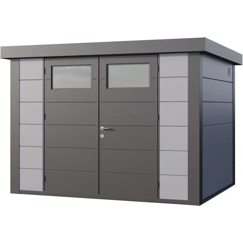Abri en acier galvanisé gris clair 7,1m² avec double porte Eleganto 3024 Telluria Ma boutique