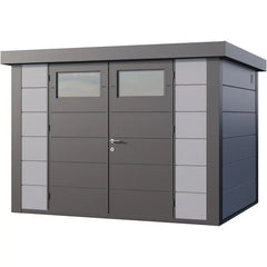 Abri en acier galvanisé gris clair 7,1m² avec double porte Eleganto 3024 Telluria Ma boutique