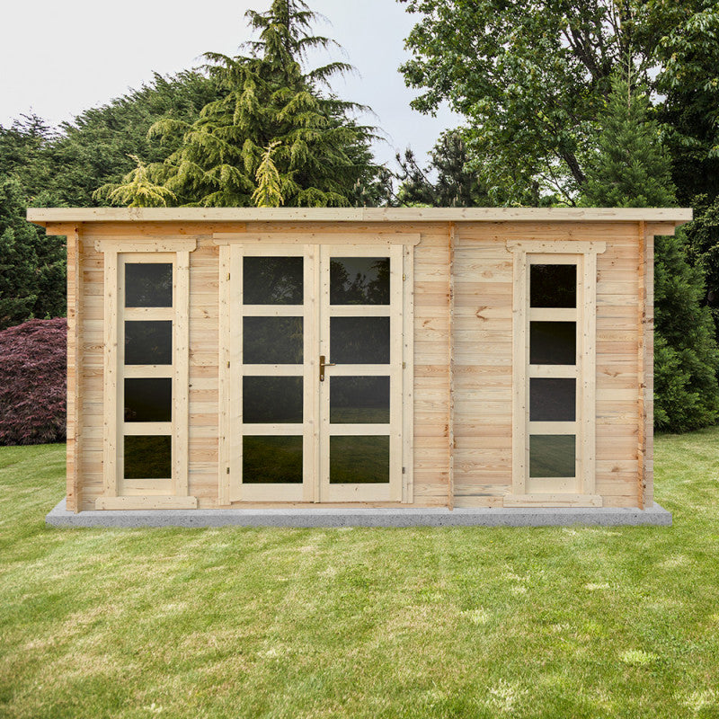Abri en bois cloisonné 15m² MODERNE - madriers 28mm Gardy Shelter Ma boutique