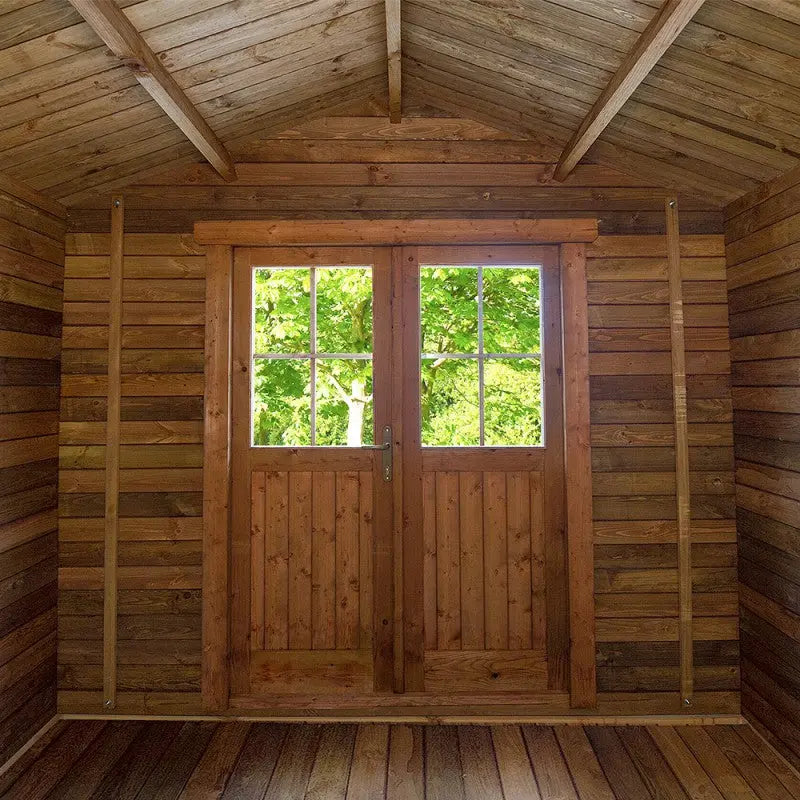 Abri en bois massif 9m² PLUS 28mm traité teinté marron Gardy Shelter Ma boutique