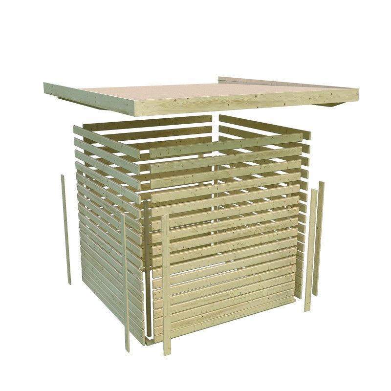 Abri toit plat 4,62m² Goldendorf 3 + auvent en bois vitrifié gris 19mm - Karibu Ma boutique