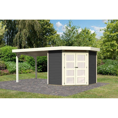 Abri toit plat 4,62m² Goldendorf 3 + auvent en bois vitrifié gris 19mm - Karibu Ma boutique