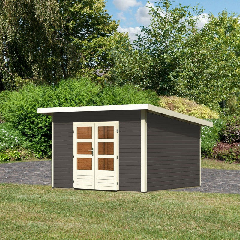 Abri toit plat 9,55m² bois massif gris terre 40mm Northeim 3 – Karibu Ma boutique