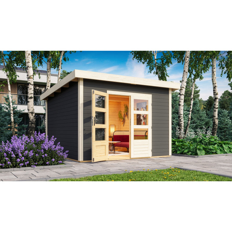 Abri toit plat 9,55m² bois massif gris terre 40mm Northeim 3 – Karibu Ma boutique