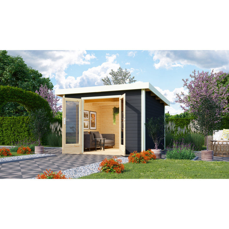 Abri toit plat 9,55m² bois massif gris terre 40mm Radeburg 1 – Karibu Ma boutique