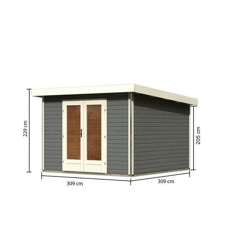 Abri toit plat 9,55m² bois massif gris terre 40mm Radeburg 1 – Karibu Ma boutique