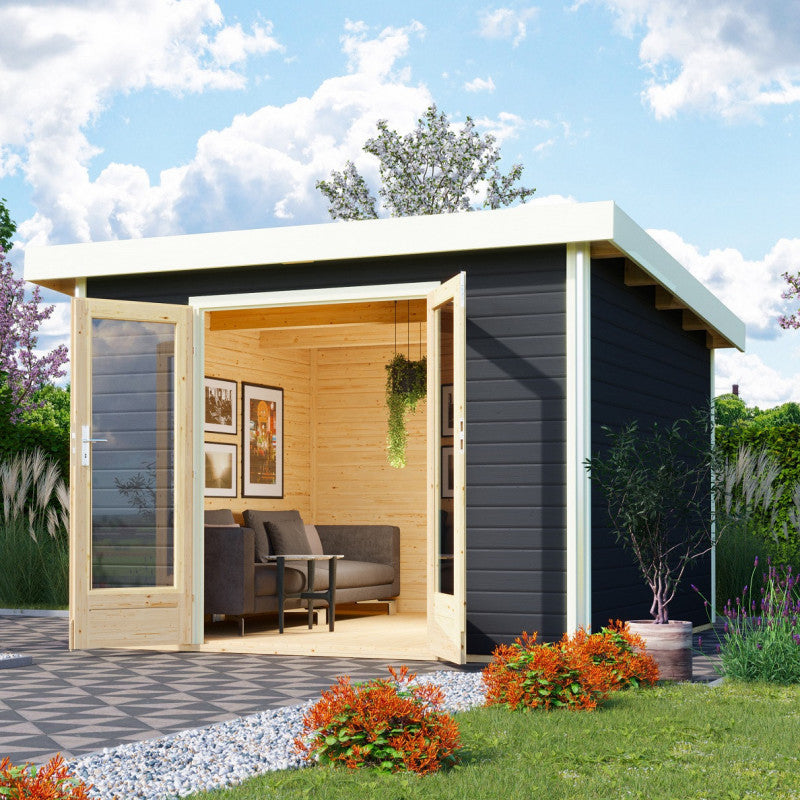 Abri toit plat 9,55m² bois massif gris terre 40mm Radeburg 1 – Karibu Ma boutique
