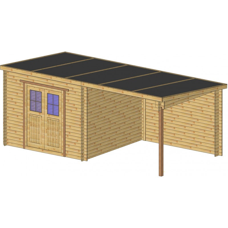 Abri toit plat 9m² PLUS 40mm + terrasse couverte latérale 9m² Gardy Shelter Ma boutique