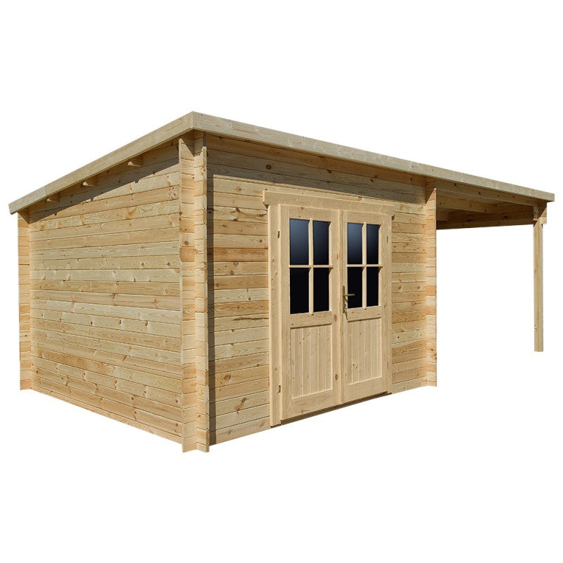 Abri toit plat 9m² PLUS 40mm + terrasse couverte latérale 9m² Gardy Shelter Ma boutique