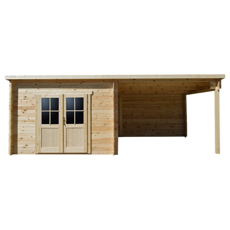 Abri toit plat 9m² PLUS 40mm + terrasse couverte latérale 9m² Gardy Shelter Ma boutique