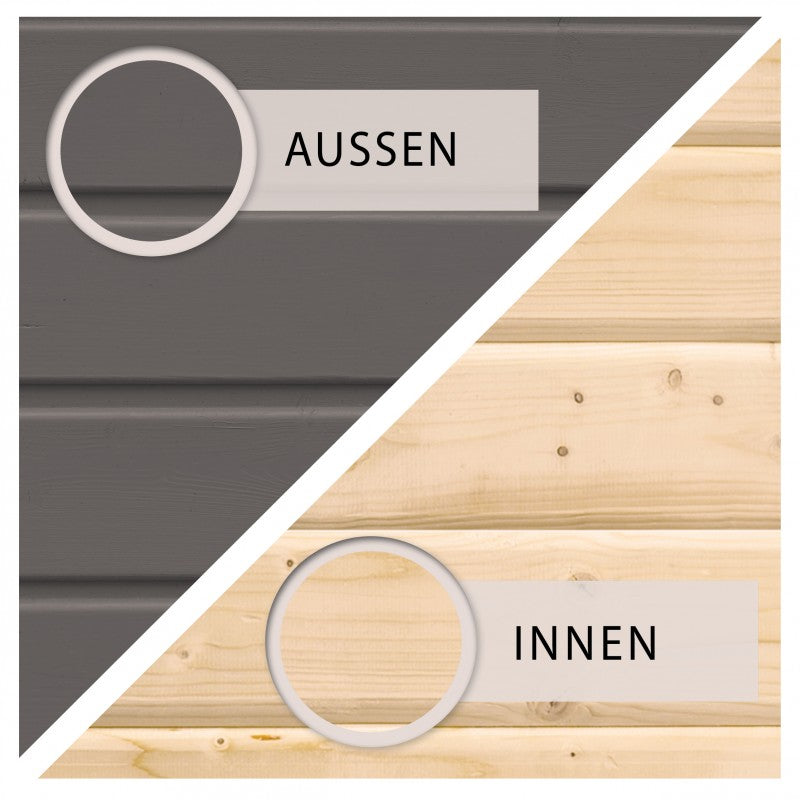 Abri toit plat en bois massif 19mm Qubic 6,05m² + appentis 5,6m² gris terre - Karibu Ma boutique