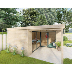 Bureau de jardin en bois massif avec terrasse 18,6m² - madriers 40mm Gardy Shelter Ma boutique