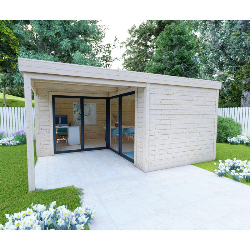 Bureau de jardin en bois massif avec terrasse 18,6m² - madriers 40mm Gardy Shelter Ma boutique