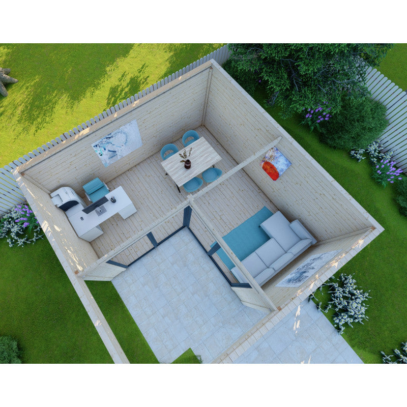 Bureau de jardin en bois massif avec terrasse 18,6m² - madriers 40mm Gardy Shelter Ma boutique