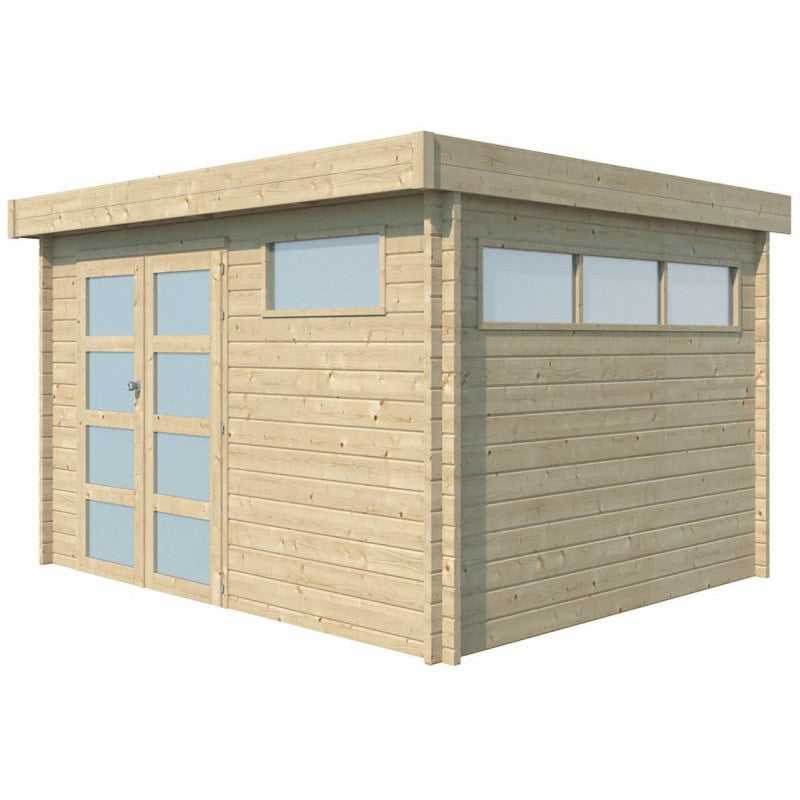 Chalet Moderne 11,84m² en bois massif 44mm avec porte double vitrée+2 fenêtres - Gardenas Ma boutique