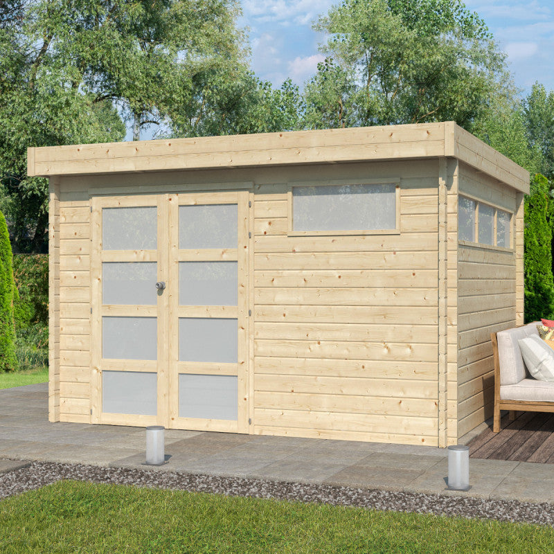Chalet Moderne 11,84m² en bois massif 44mm avec porte double vitrée+2 fenêtres - Gardenas Ma boutique