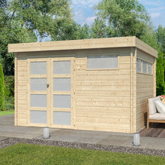 Chalet Moderne 11,84m² en bois massif 44mm avec porte double vitrée+2 fenêtres - Gardenas Ma boutique